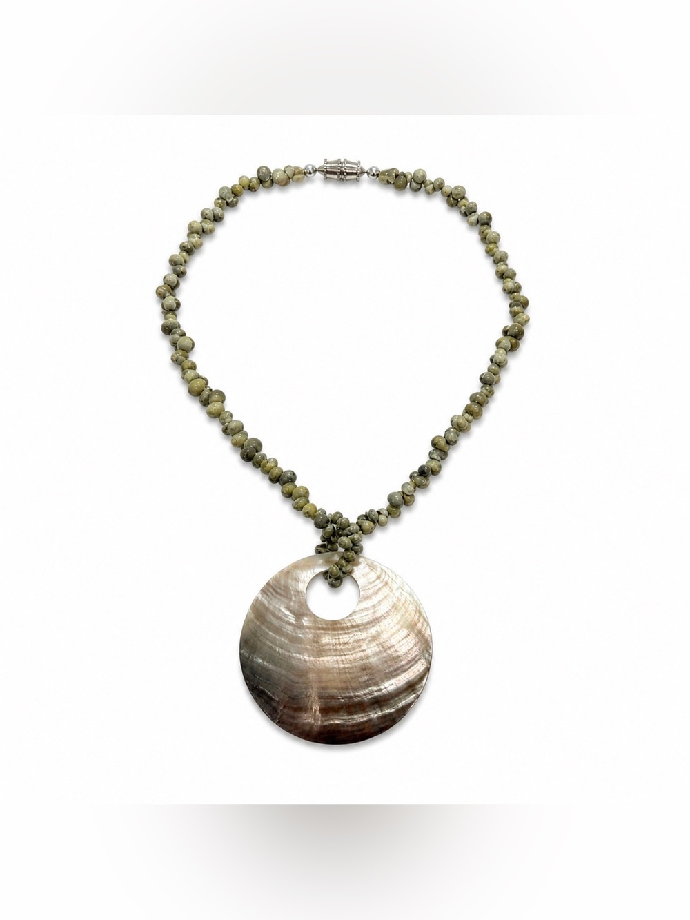 Natural Shell Statement Pendant Necklace Shell Beads Magnetic Clasp Boho OS